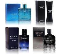 Coffret 4 Eaux De Cologne Pour Homme (Savage Ext/Valentine Milano/Vintage Heroes/Amazing Code) Eau De Parfum Pour Homme Notes Boisées, Épicées, D'agrumes Et Aromatiques Parfum Longue Durée