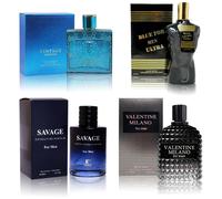 Coffret 4 Eaux De Cologne Pour Homme (Savage Ext/Valentine Milano/Vintage Heroes/Blue For Men Ultra) Eau De Parfum Pour Homme Notes Boisées, Épicées, D'agrumes Et Aromatiques Parfum Longue Durée