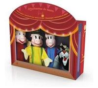 Coffret 4 marionnettes a main 3 petits cochons + loup - pour theatre enfant contes - jeu imagination role - set animaux et carte