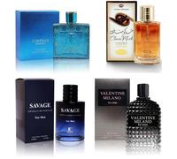 Coffret 4 Pièces Pour Homme (Savage Ext/Valentine Milano/Vintage Heroes/Choco Musk) Eau De Parfum Pour Homme Notes Boisées, Épicées, D'agrumes Et Aromatiques Parfum Longue Durée