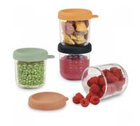 Béaba – Coffret 4 portions en verre 250 ml – 100% hermétique, congélation, extra résistant, Sunrise