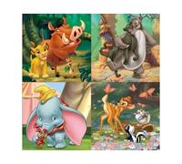 Coffret 4 Puzzles Enfant : Roi Lion - Faon Bambi - eléphant Dumbo - Livre de la Jungle - 12-16 - 20-25 Pieces Set Puzzle + 1 Carte Tigre