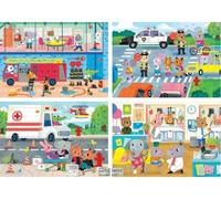 Coffret 4 Puzzles progressifs : Les métiers 20-40 - 60-80 Pieces - Pompier - Ambulance - l'ecole - Set Puzzle Enfant avec Carte Offerte