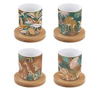 COFFRET 4 TASSES A CAFE EN PORCELAINE SOUS TASSES EN BOIS NAMIBIA - EASYLIFE