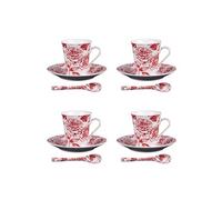Coffret 4 tasses et sous tasses avec cuillères 16 cl Louise - Table Passion - Rouge - Porcelaine Rouge G