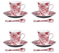 Coffret 4 tasses et sous tasses avec cuillères 16 cl Louise - Table Passion - Rouge - Porcelaine Rouge G