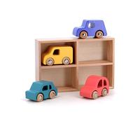 VILAC - Coffret de 4 Voitures City - Voiture et Garage en Bois - 4 Voitures en Bois modèle City - Jeux d'Eveil pour Enfant en Bois - Jouet pour Enfant Dès 3 Ans - 2370