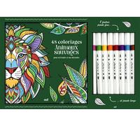 Coffret 48 Coloriages - Animaux sauvages Un carnet à colorier avec des feuilles détachables et 8 feutres - Collectif - Merci Les Livres - Coffret - Jeux livres objets