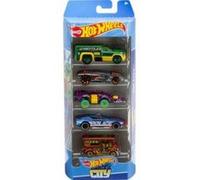 Coffret 5 véhicules rouges hot wheels city - set voitures miniatures + carte tigre - jouet enfant