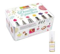 Coffret 6 douilles pâtissières inox et poches jetables + 1 poudre irisée dorée Multicolore
