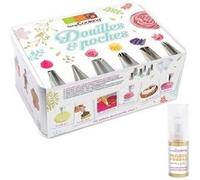 Coffret 6 douilles pâtissières inox et poches jetables + 1 poudre irisée dorée Multicolore