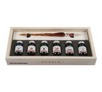Coffret - 6 Encres Calligraphie - Plume En Verre - Carnet - Herbin