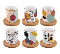 COFFRET 6 TASSES A CAFE EN PORCELAINE SOUS TASSES EN BAMBOU MODERNISME - EASYLIFE