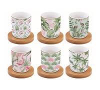 COFFRET 6 TASSES A CAFE EN PORCELAINE SOUS TASSES EN BAMBOU WILD TROPICAL - EASYLIFE