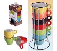 Coffret 6 Tasses Espresso - OUT OF THE BLUE - Céramique - Support Métal - Couleurs Variées - Design Contemporain