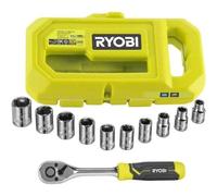 Coffret 8 douilles RYOBI - Clé 90 dents - Adaptateur 1/4 vers 3/8 - RHRS10PC