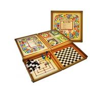 Coffret 8 Jeux Societe Classiques - Mallette Plastique Muti Jeux - Set Plateaux Dames Petits Chevaux oie marelle et 1 Carte - Fabrique en France