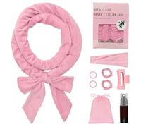 Coffret 9 boucles sans chaleur, bigoudis en velours, bandeau et pinces pour femme, accessoires de coiffure pour cheveux longs et mi-longs (rose)