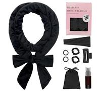 Coffret 9 boucles sans chaleur, bigoudis en velours, bandeau et pinces pour femme, accessoires de coiffure pour cheveux longs et mi-longs (noir)