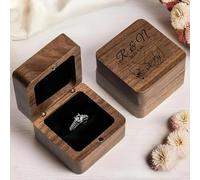 Coffret À Bagues Carré En Bois Personnalisé Avec Doubles Fentes, Boîte À Bijoux Gravée Personnalisée, Intérieur En Velours Noir For Cérémonies De Mariage Et De Fiançailles(Black)