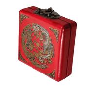 Coffret à Bijoux Ancien, Petit Coffret en Bois pour Ranger bagues, Souvenirs et trésors (Rouge, 10 x 10 x 3,80 cm)