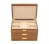 Coffret à bijoux avec 2 tiroirs coulissants en bois 3 niveaux vitrine à bijoux Coffret à bijoux cadeau (brun) pour dames filles