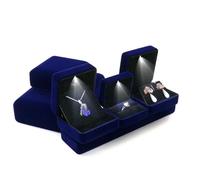 Coffret à bijoux avec éclairage LED, coffret for alliances en flanelle bleu foncé for demandes en mariage, lot de 6 vitrines Emballage cadeau