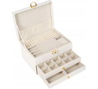 Coffret à Bijoux Blanc avec Serrure – Organisateur Élégant en SimilicuirPolyuréthaneavec Tiroirs et Compartiments pour Femme