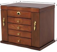 Coffret à bijoux en bois, design 5 niveaux, 4 tiroirs, verrouillage sécurisé, marron