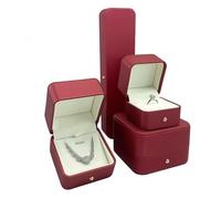 Coffret à bijoux en cuir synthétique 4 pièces, boîte à bagues de fiançailles for pendentif, bracelet et collier Emballage cadeau(Rot)