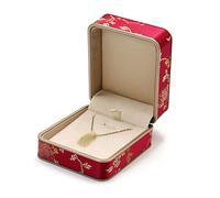 Coffret à bijoux en soie brodée, vitrine de style ancien doré for jadéite, bagues, pendentifs, colliers et bracelets Rangement de bijoux(Rot,122g)