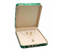 Coffret à bijoux en soie brodée, vitrine de style ancien doré for jadéite, bagues, pendentifs, colliers et bracelets Emballage cadeau(Dark Green,533g)