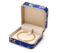 Coffret à bijoux en soie brodée, vitrine de style ancien doré for jadéite, bagues, pendentifs, colliers et bracelets Emballage cadeau(Donker Blauw,155g)