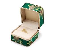 Coffret à bijoux en soie brodée, vitrine de style ancien doré for jadéite, bagues, pendentifs, colliers et bracelets Emballage cadeau(Dark Green,81g)