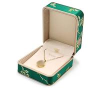 Coffret à bijoux en soie brodée, vitrine de style ancien doré for jadéite, bagues, pendentifs, colliers et bracelets Rangement de bijoux(Dark Green,122g)