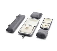 Coffret à bijoux en velours 5 pièces, présentoir incliné for bagues, organiseur multi-tailles for petites boucles d'oreilles, pendentifs et colliers. Emballage cadeau(Grey)