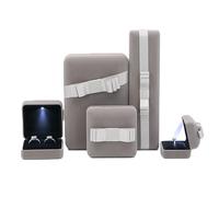 Coffret à bijoux en velours lumineux 5 pièces, organiseur d'alliances gris avec doublure en velours noir for colliers et bracelets Emballage cadeau