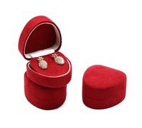 Coffret à bijoux en velours microfibre, organisateur 3 pièces for alliances et boucles d'oreilles, emballage for pendentif, collier bracelet(Dark Red)