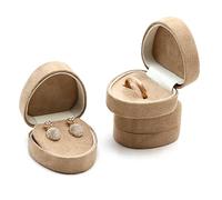 Coffret à bijoux en velours microfibre, organisateur 3 pièces for alliances et boucles d'oreilles, emballage for pendentif, collier bracelet(Beige)