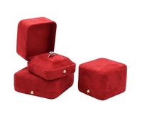 Coffret à bijoux en velours microfibre rouge foncé, écrin for alliance avec fermoir diamant, organisateur doublé de suédine for boucles d'oreilles