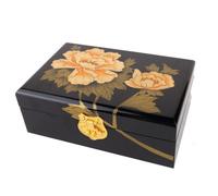lachineuse - Boite à Bijoux Fleurs Pivoines Dorées - Boite de Rangement en Bois Laqué - Coffret à Bijoux & Secrets - Déco Chinoise - Coffret Cadeau Femme - Déco Asie Or - Idée Cadeau - 21x14x7 cm