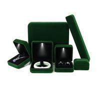 Coffret à bijoux lumineux à LED, organiseur en velours vert foncé avec persienne en métal for bagues, colliers et bracelets Rangement de bijoux