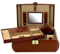 Coffret à bijoux marron en cuir de vachette forme arrondie