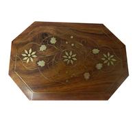 Coffret à Bijoux octogonal avec marqueteries en Laiton de Motifs Floraux 18x13x6cm Cassette en Bois boîte de Rangement Décoration Maison Artisanat d'art Indien