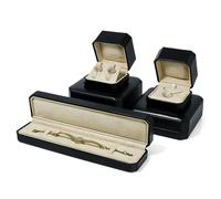 Coffret à bijoux octogonal en similicuir noir poli for colliers, bracelets, pendentifs et longues chaînes, doublé de velours Emballage cadeau