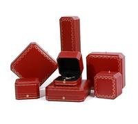 Coffret à bijoux octogonal pression, coffret bagues en velours rouge avec boucle dorée, de luxe for bracelet et pendentif