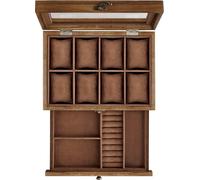 Coffret à bijoux pour montres, bijoux & objets de valeur, brun noisette rustique, 8 compartiments pour montres, 1 tiroir
