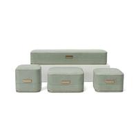 Coffret à bijoux rond 4 pièces avec étiquette dorée, boîte en simili-daim for bague, pendentif, bracelet, collier(Groen)