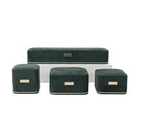 Coffret à bijoux rond 4 pièces avec étiquette dorée, boîte en simili-daim for bague, pendentif, bracelet, collier(Dark Green)