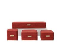 Coffret à bijoux rond 4 pièces avec étiquette dorée, boîte en simili-daim for bague, pendentif, bracelet, collier(Rot)